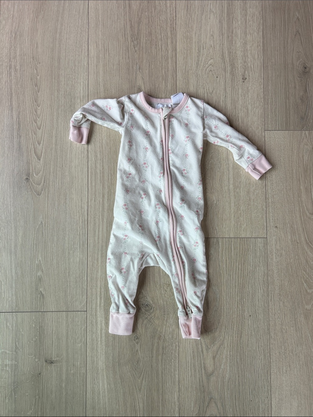 Jamie Kay Cream and Pink Floral Zip-Front Baby One-Piece 0-3